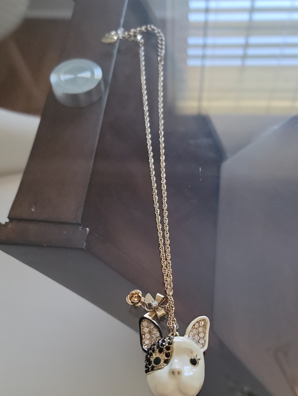 Betsey Johnson Gold-Tone French Bulldog Pendant Necklace - White & Black